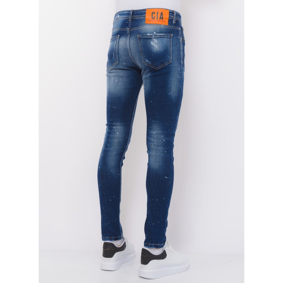 Designer Jeans With Paint Splatter Heren - Slim Fit -1072- Blauw