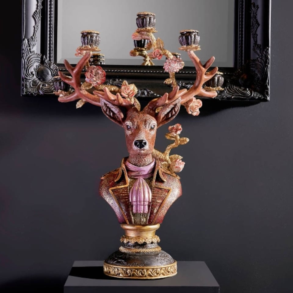 Kandelaar Hert Lila Strik 44x64cm Met 5 Armen