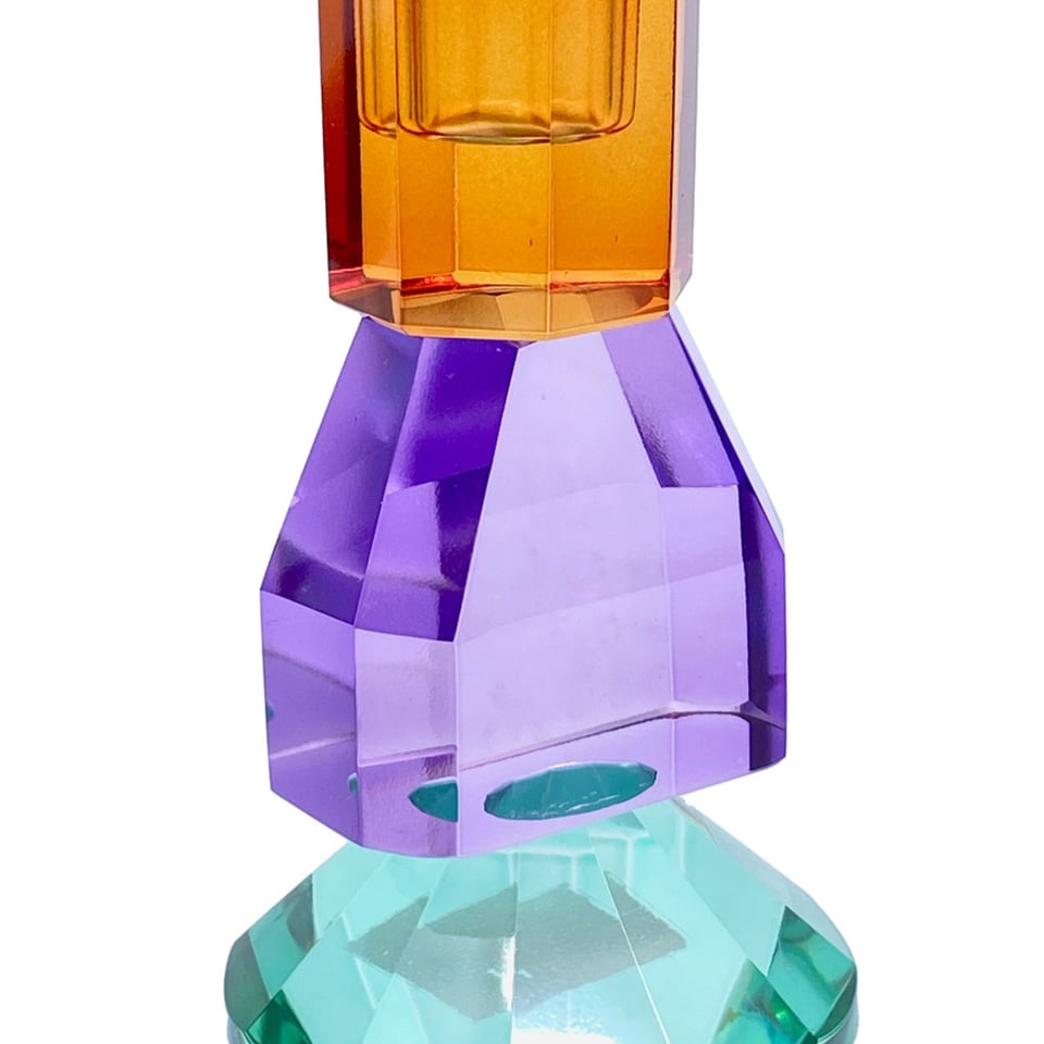 Kandelaar Kristal Oranje-Paars-Turquoise Glas 7x14cm