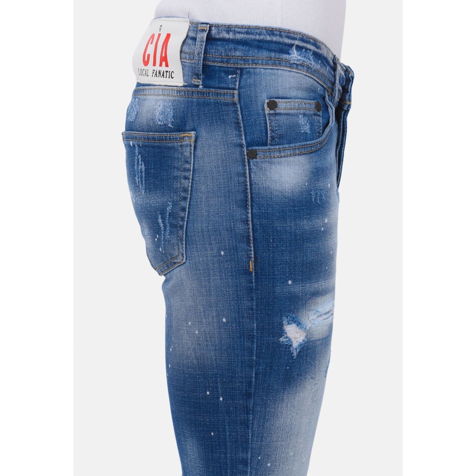 Blue Ripped Stretch Jeans Heren - Slim Fit -1080- Blauw