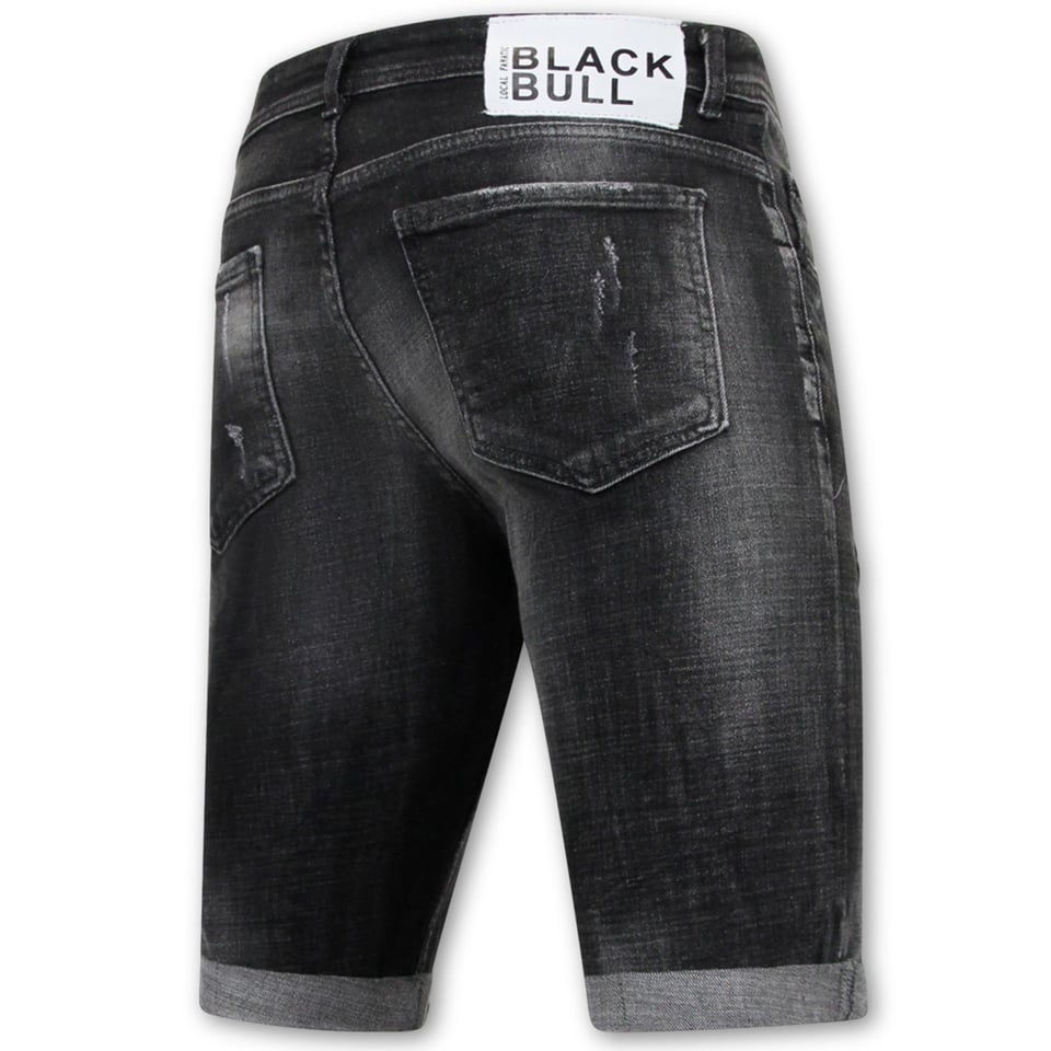 Stonewashed Ripped Mannen Short - Slim Fit -1085- Zwart