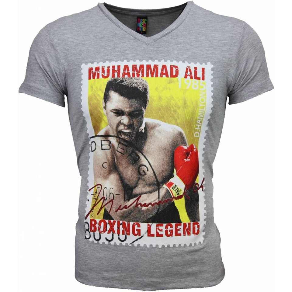 T-Shirt - Muhammad Ali Zegel Print - Grijs