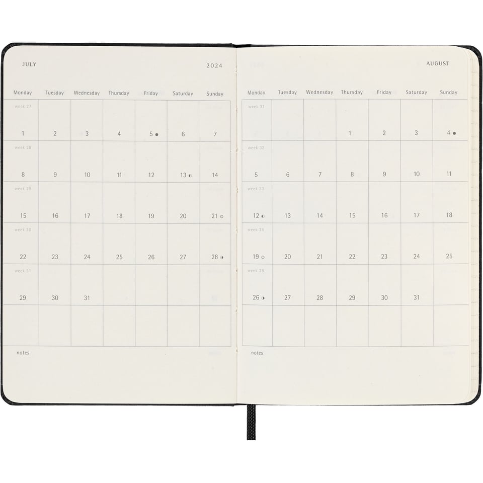 Moleskine 2024 diary hardcover pocket week on 2 pages - black