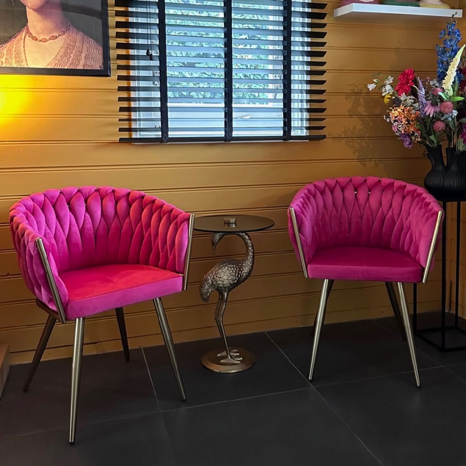 Eetkamerstoel Fuchsia Geweven Fluweel 56x62x68cm Gouden Poten