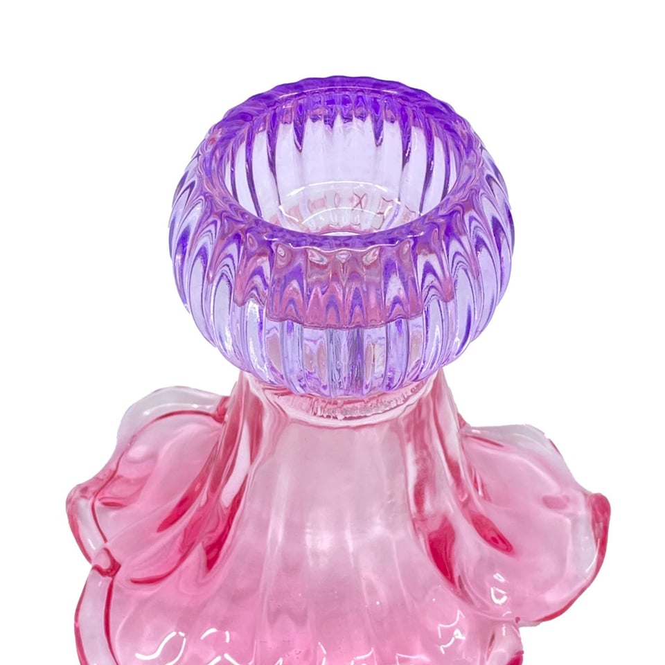 Kandelaar-Waxinehouder Bloem Roze-Lila Glas 13x12cm