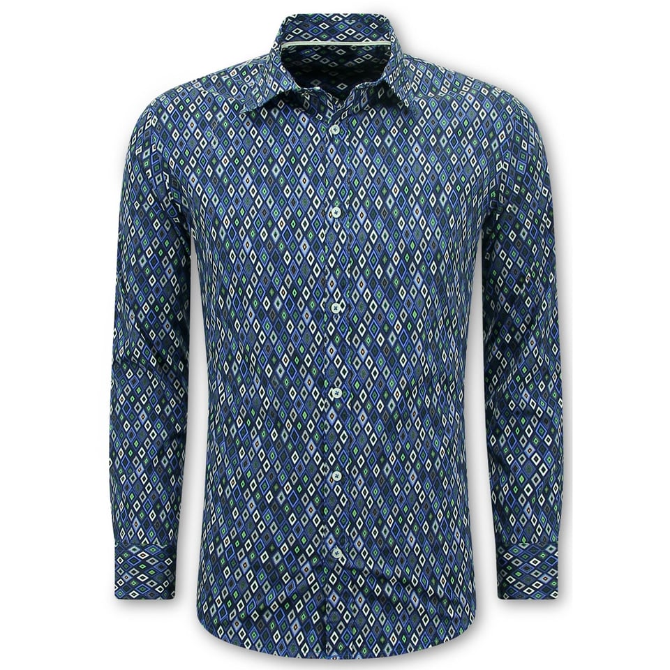 Blouse Heren Volwassenen - Heren Overhemd Slim Fit - Blauw