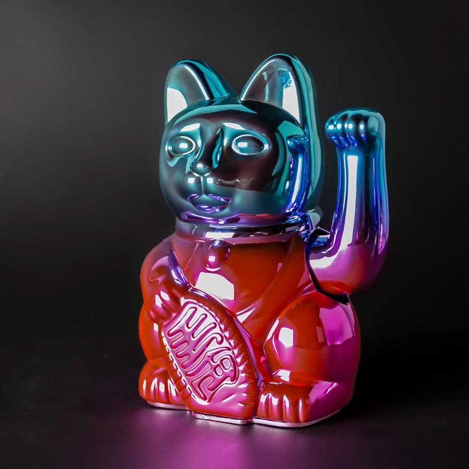 Lucky Cat -Gaming Player 1- Shiny Blue-Pink 10x15cm