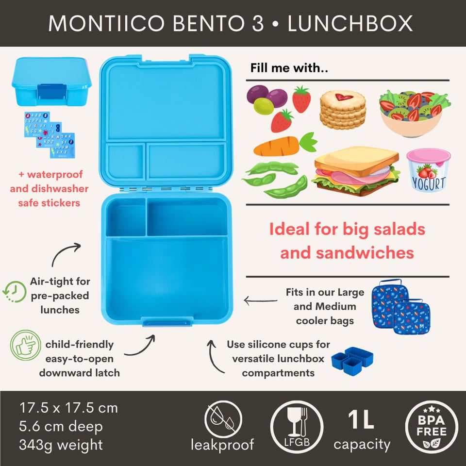 Montii Bento 3 Lunchbox Coastal / Superhero - Blauw