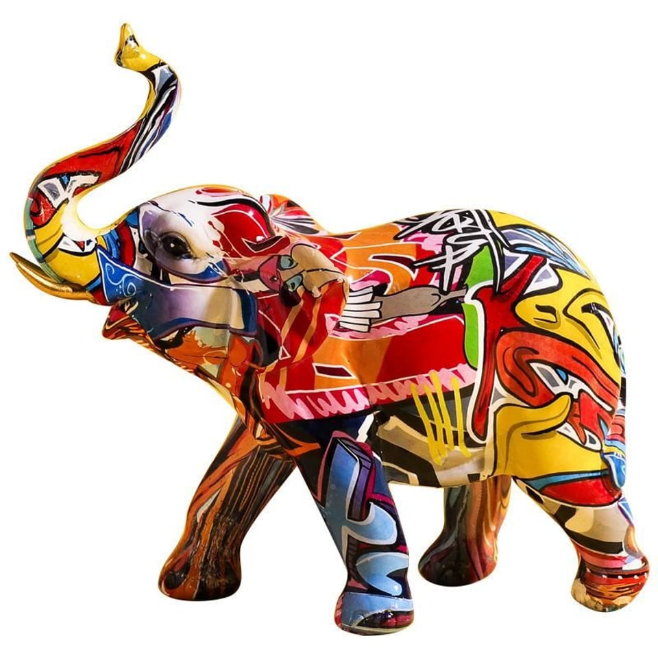 Creative Painted Colorful Elephant Resin Craft Ornament