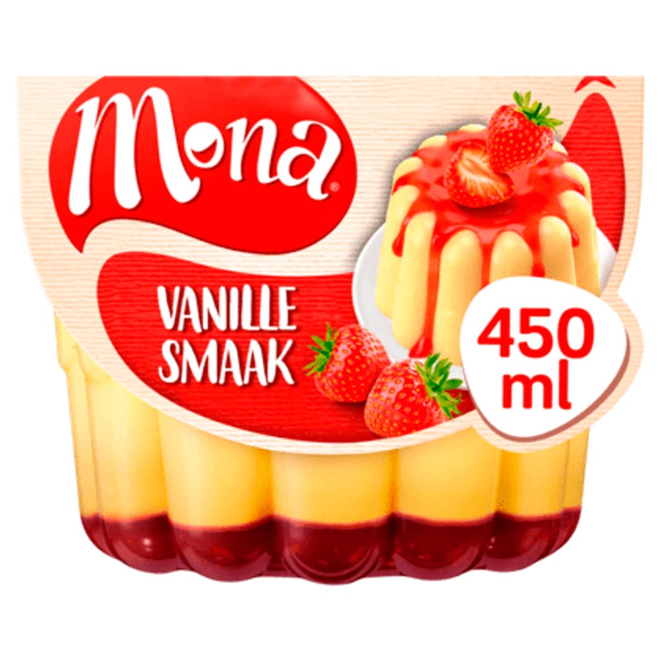 Mona Vanillepudding Met Aardbeiensaus