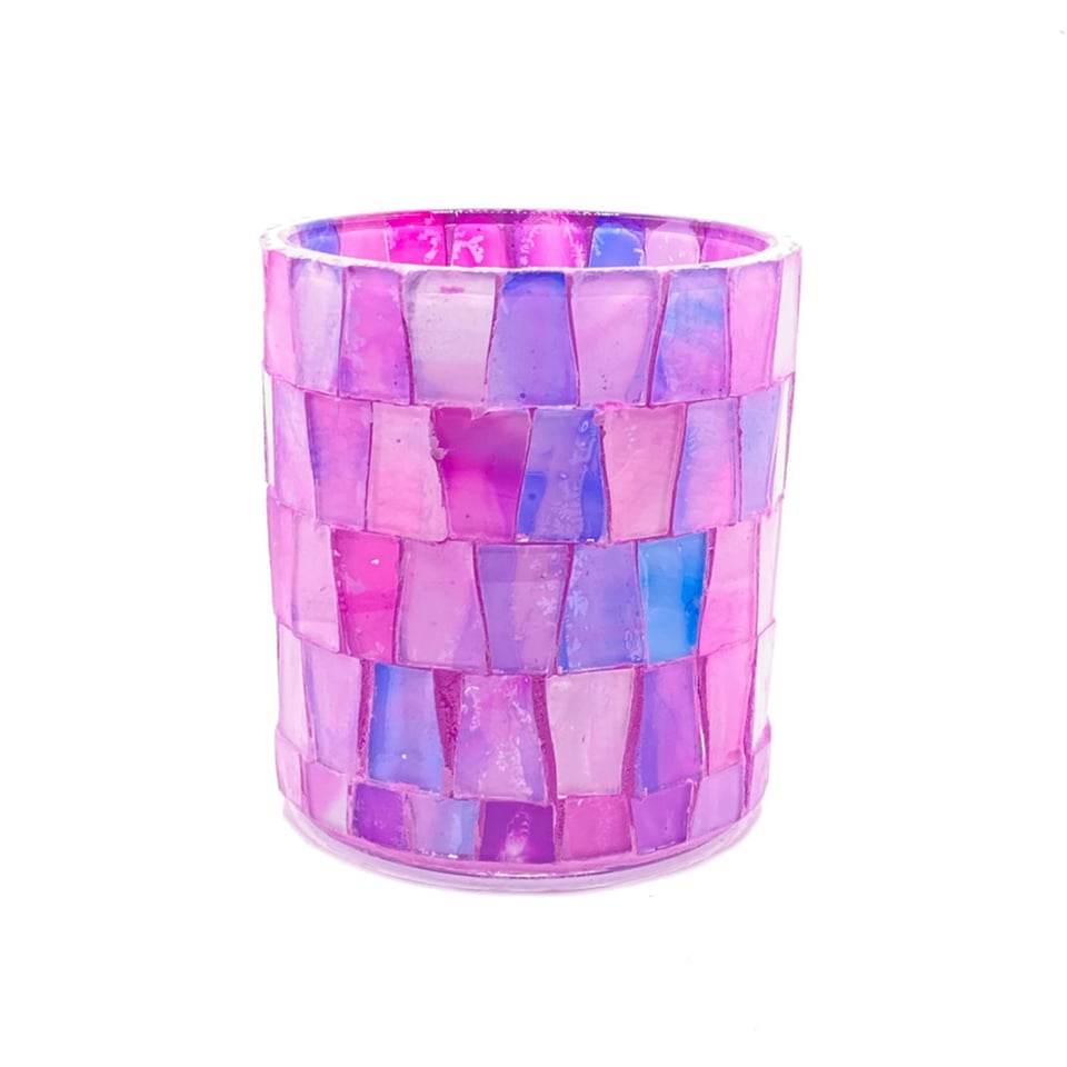 Waxinelichthouder Roze Mozaïek Glas 8x9cm