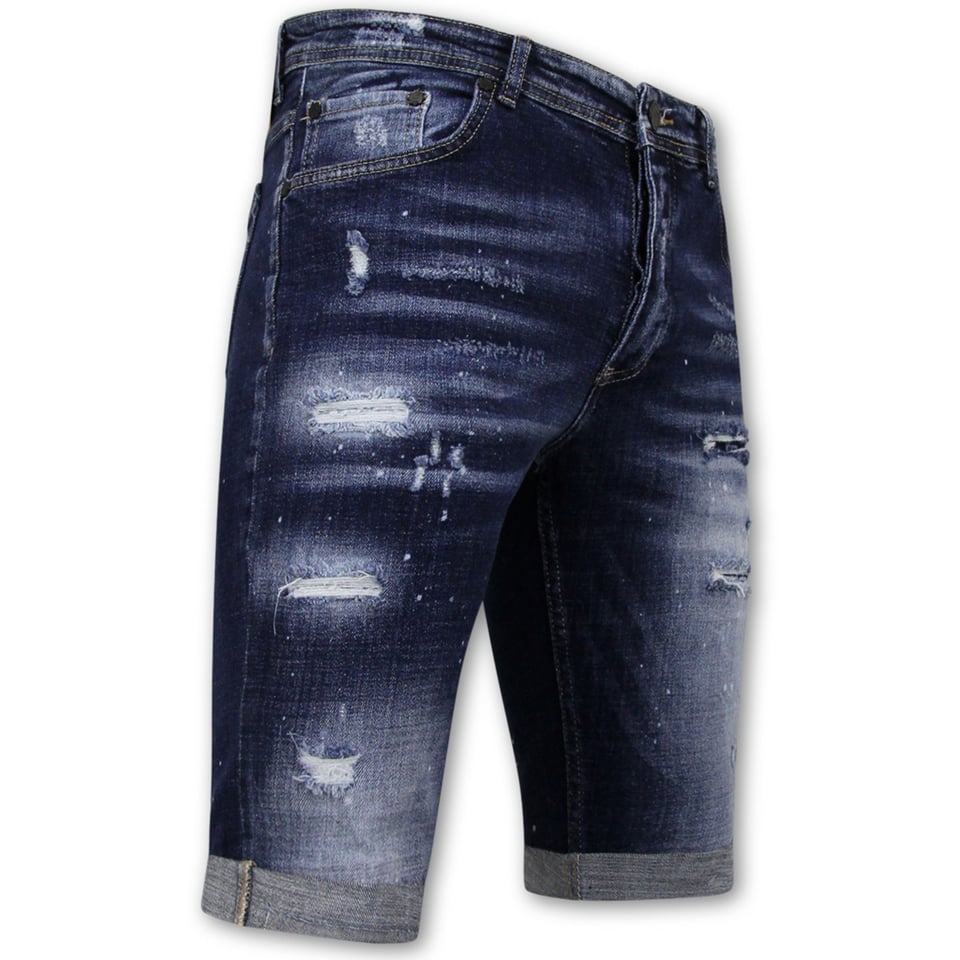 Stretch Short with Paint Splash Heren - Slim Fit -1074- Blauw