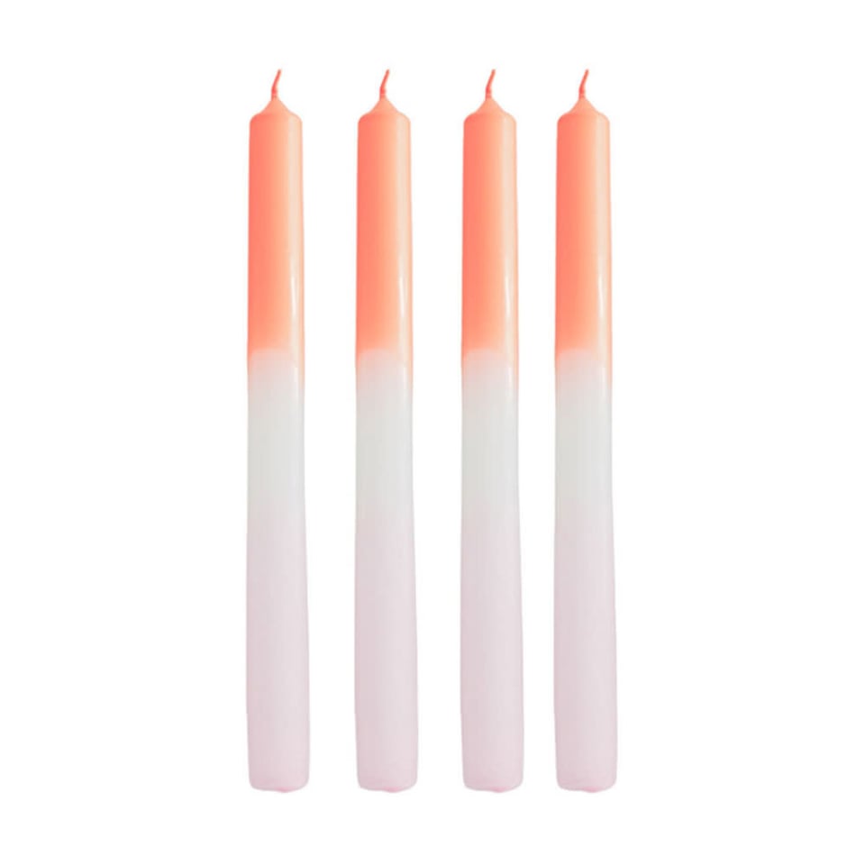Diner Kaarsen Dipdye Oranje-Wit-Roze 2.1x25cm Set/4