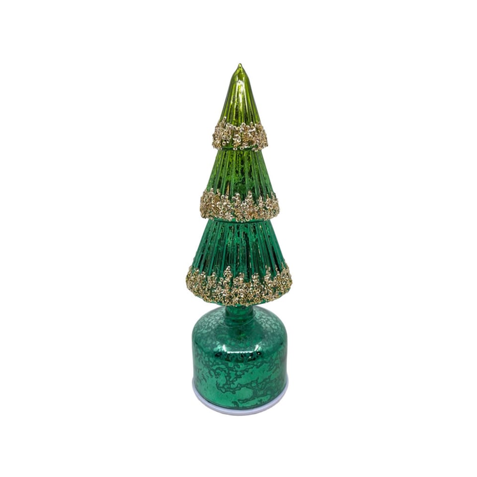 Kerstboompje Met LED-Lampjes Groen Glas 9x28cm Roterend