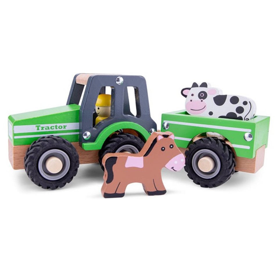 New Classic Toys Houten Tractor Met Aanhanger en Speelfiguren +18 Mnd