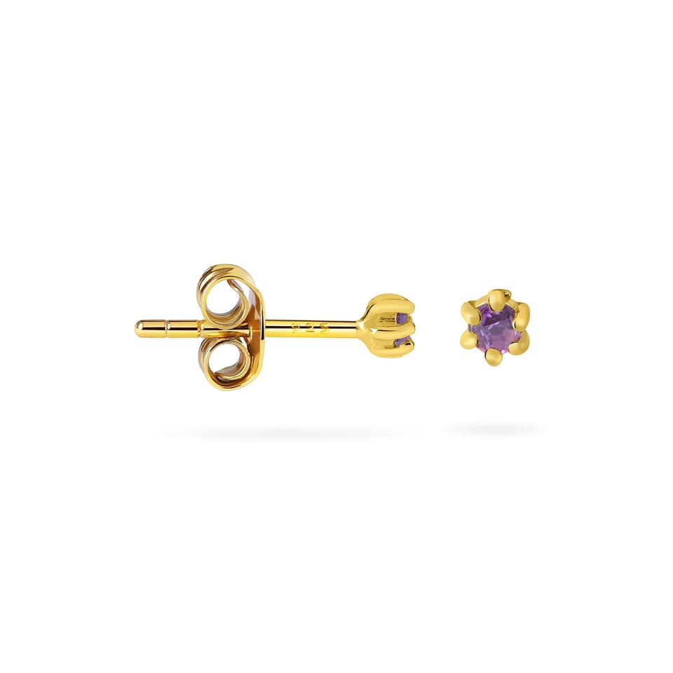 Amethyst Stud Earrings Gold Plated - Amethyst / 18K Gold Plated 925 Sterling Silver / 2 mm