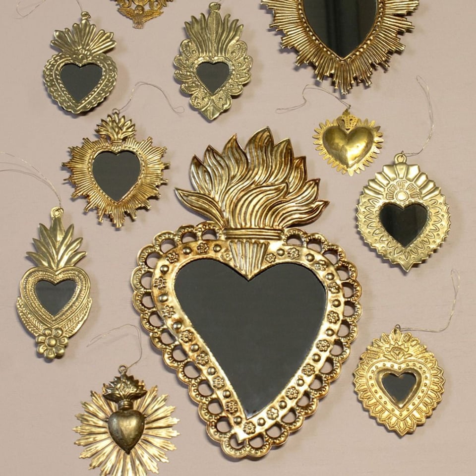Spiegeltje Mini Hart Veren Antiek Goud 9x14cm