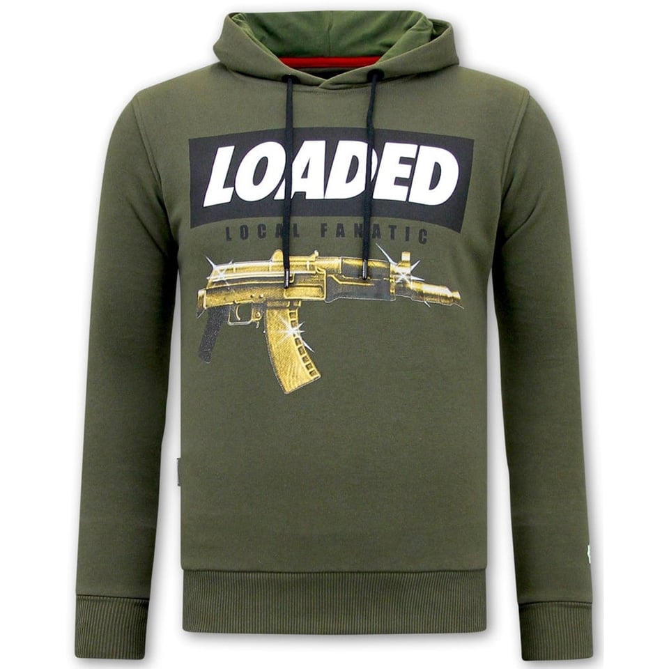 Hoodie Heren Print - Loaded Gun - Groen