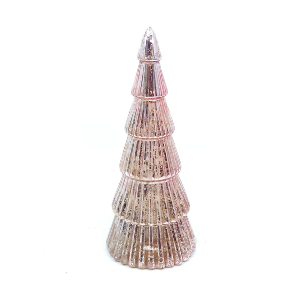 Kerstboompjes + LED Lampjes Glas Pink 9x20cm 3 Kleuren 3 Vormen