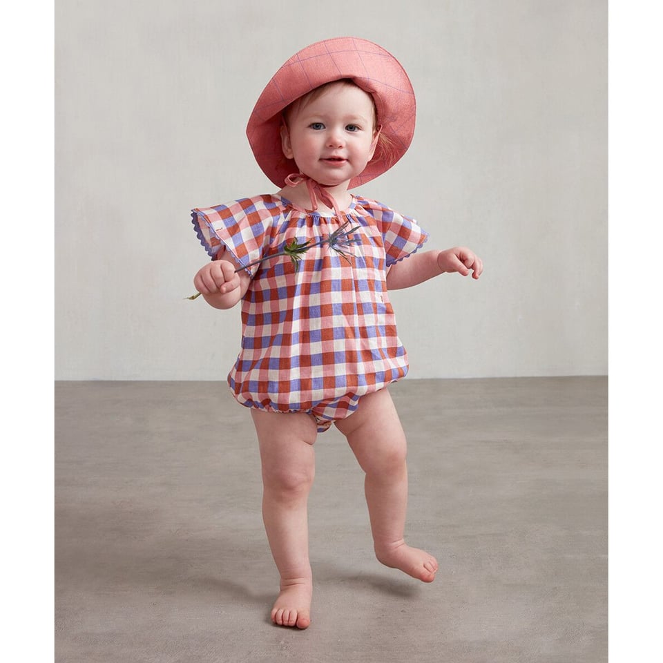 Ric Rac Romper - Flamingo Pink/Gingham