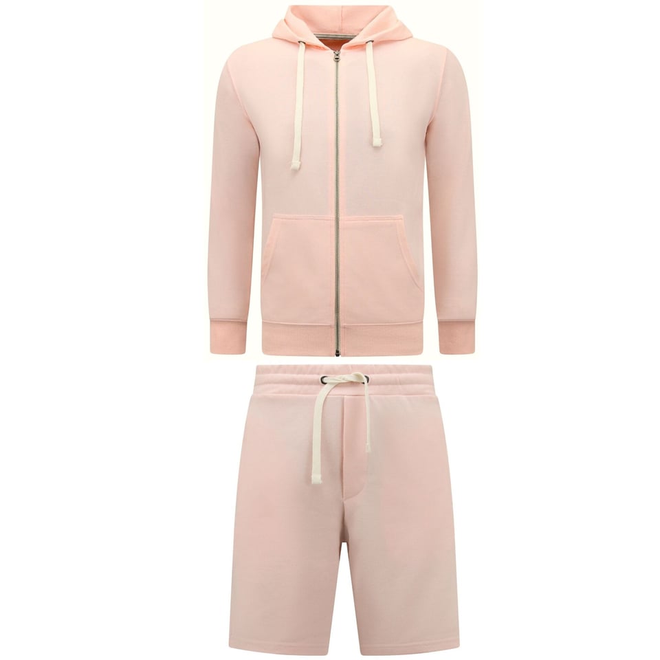 Hoodie Heren Met Rits - Jogging Shorts Heren - SET - Pink