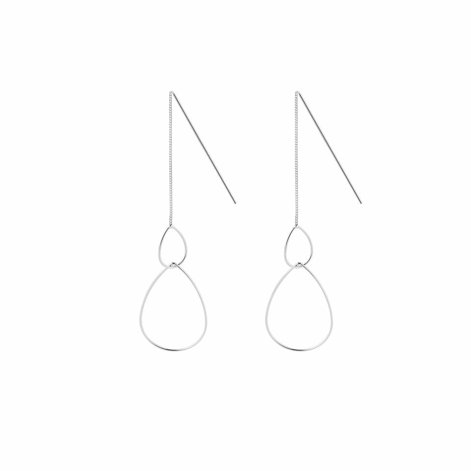 Silver Hanging Earrings with Double Droplets