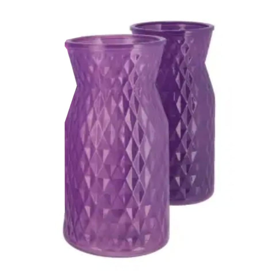 Vaasje Diamant Glas Purple in 2 Maten en 3 Kleuren