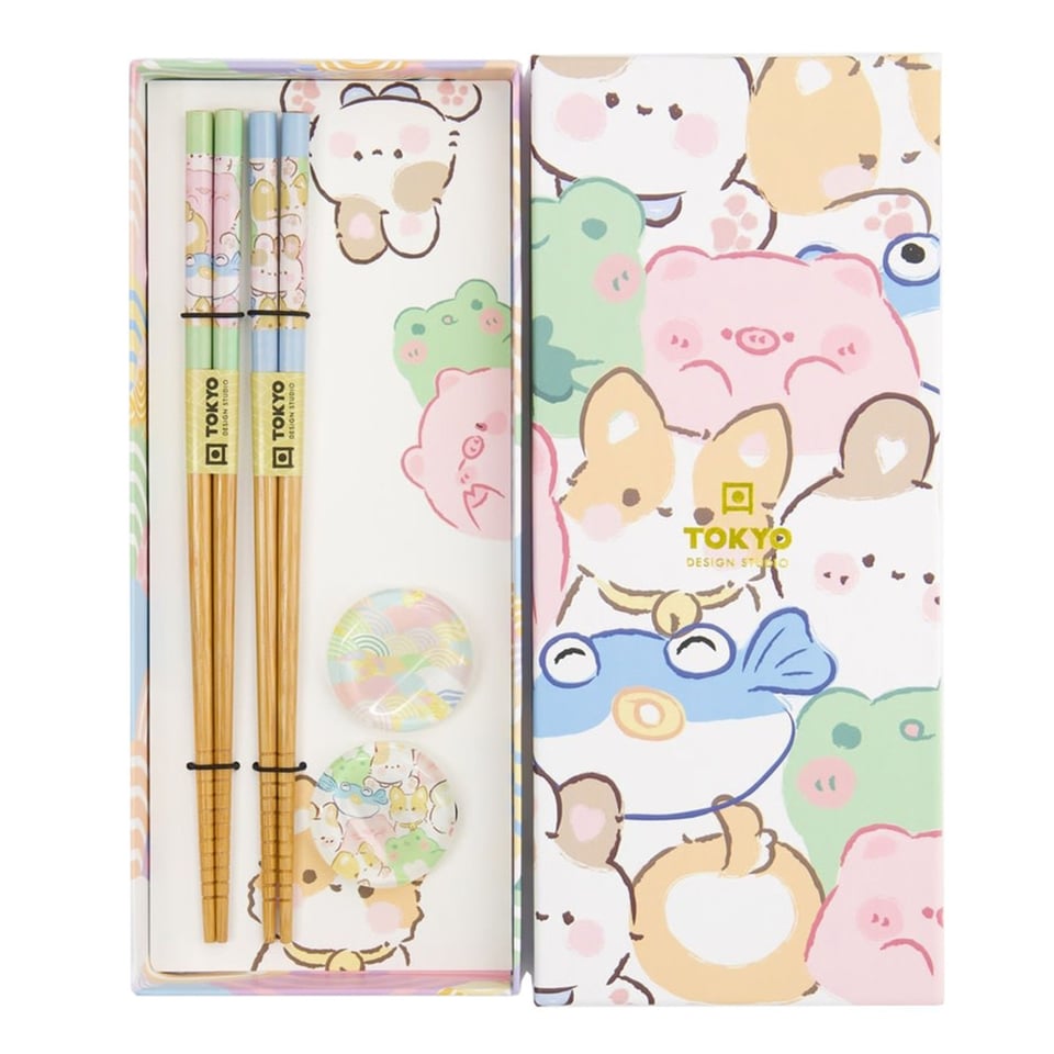 Eetstokjes Kawaii Dieren Met Opleggers Set 2 in Cadeau Doos