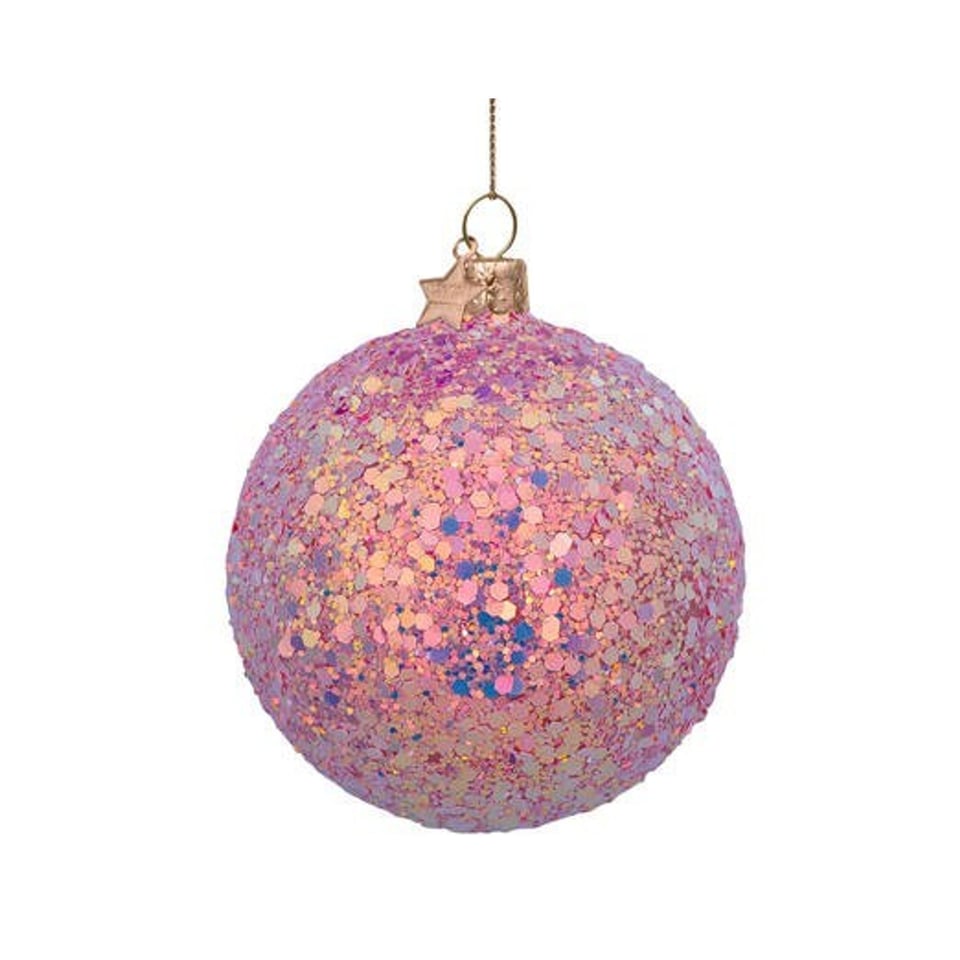 Kerstbal Roze Met Hologram Glitters