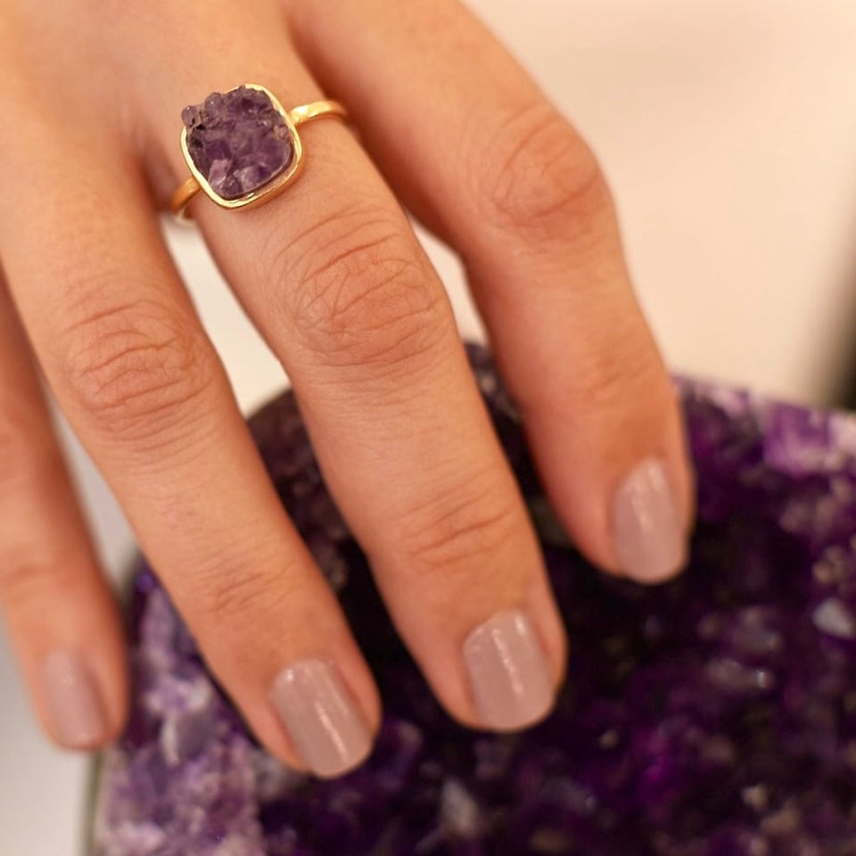 Ring Geode Amethyst - 18k Gold Plated