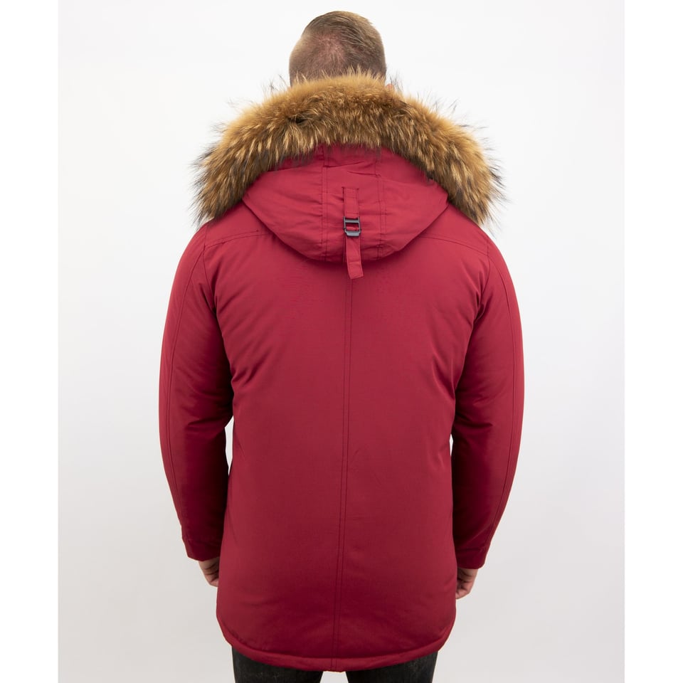 Bontjassen - Heren Winterjas Lang - Grote Bontkraag - Parka - Rood