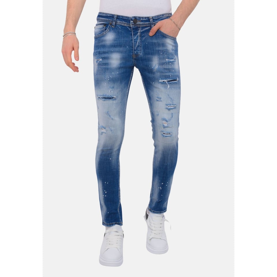 Ripped Stonewashed Jeans Heren - Slim Fit -1073- Blauw