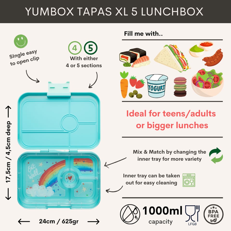 Yumbox Tapas XL 4 Vakken Antibes Blue / Rainbow - Antibes Blue / Blauw