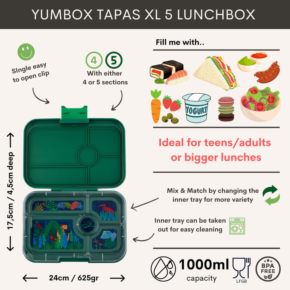 Yumbox Tapas XL 5 Vakken Greenwich Green / Jungle - Groen