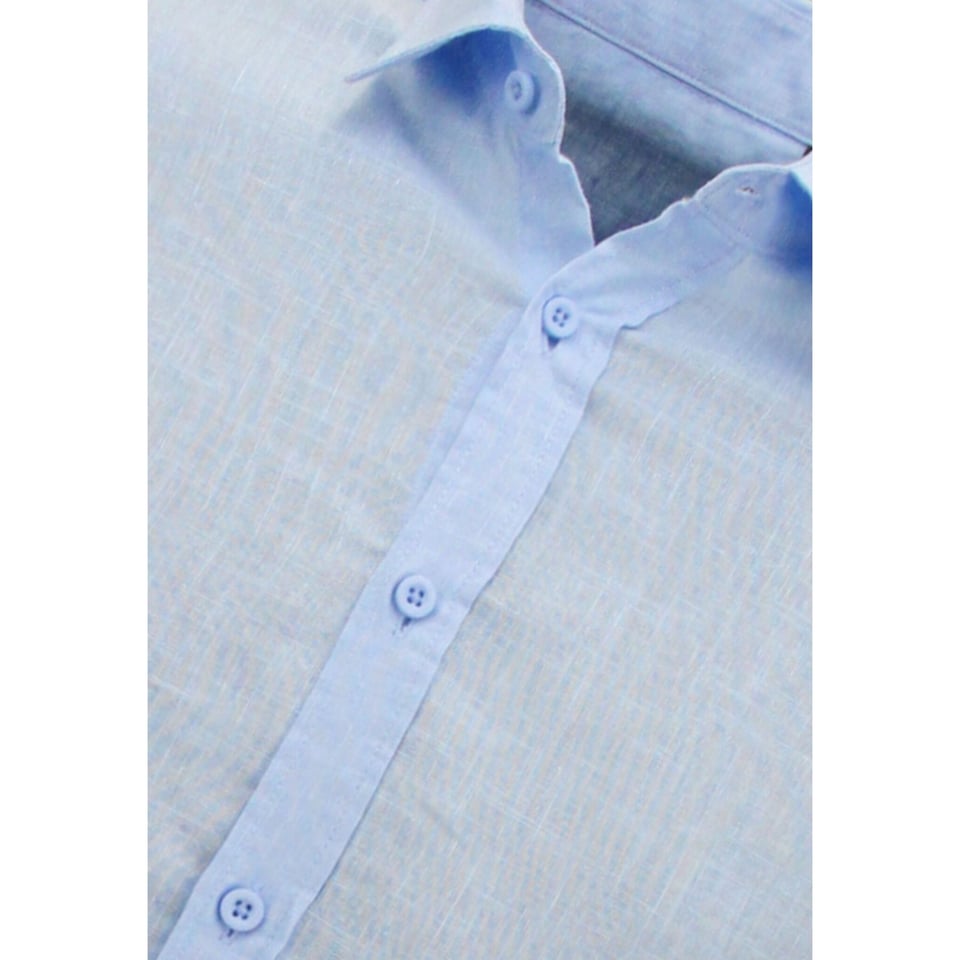 Linnen Overhemd Heren - Regular Fit - Casual Blanco - Licht Blauw