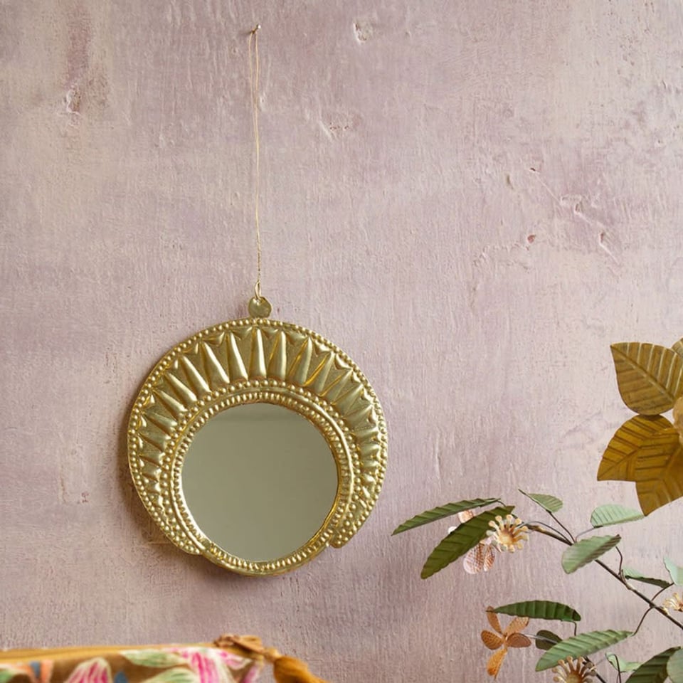 Spiegeltje Mini Rond Sacraal Antiek Goud 15cm