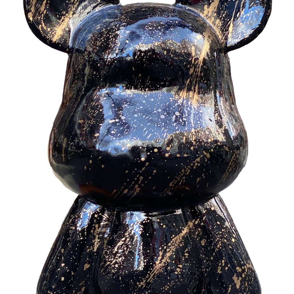 Beeld Design Teddy Beer Zwart Splash Goud 26x47cm