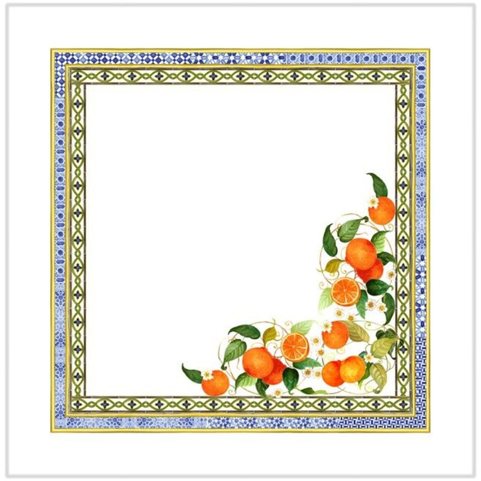 Linnen Set Van 4 Verschillende Servetten Amalfi Met Citroenen, Sinaasappels en Zonnebloemen