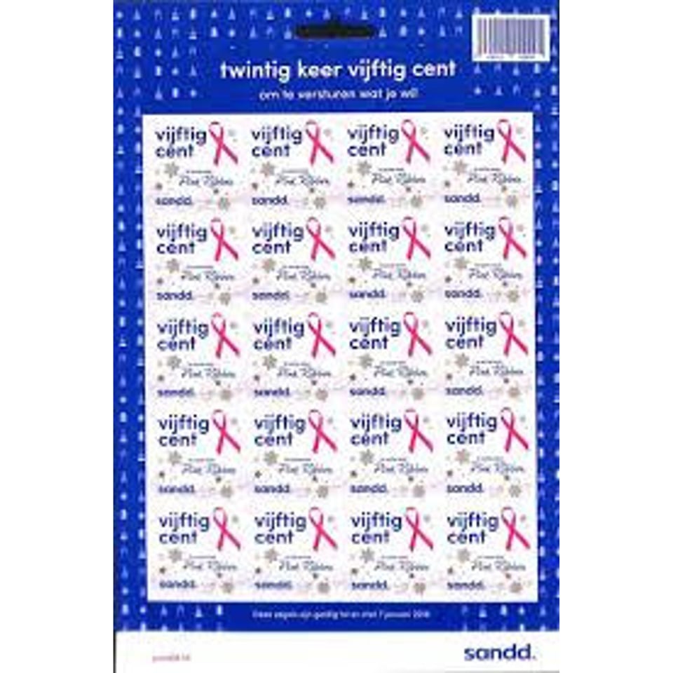 Kerstzegels Pink Ribbon 50 Cent - Velletje Met 20 Stuks