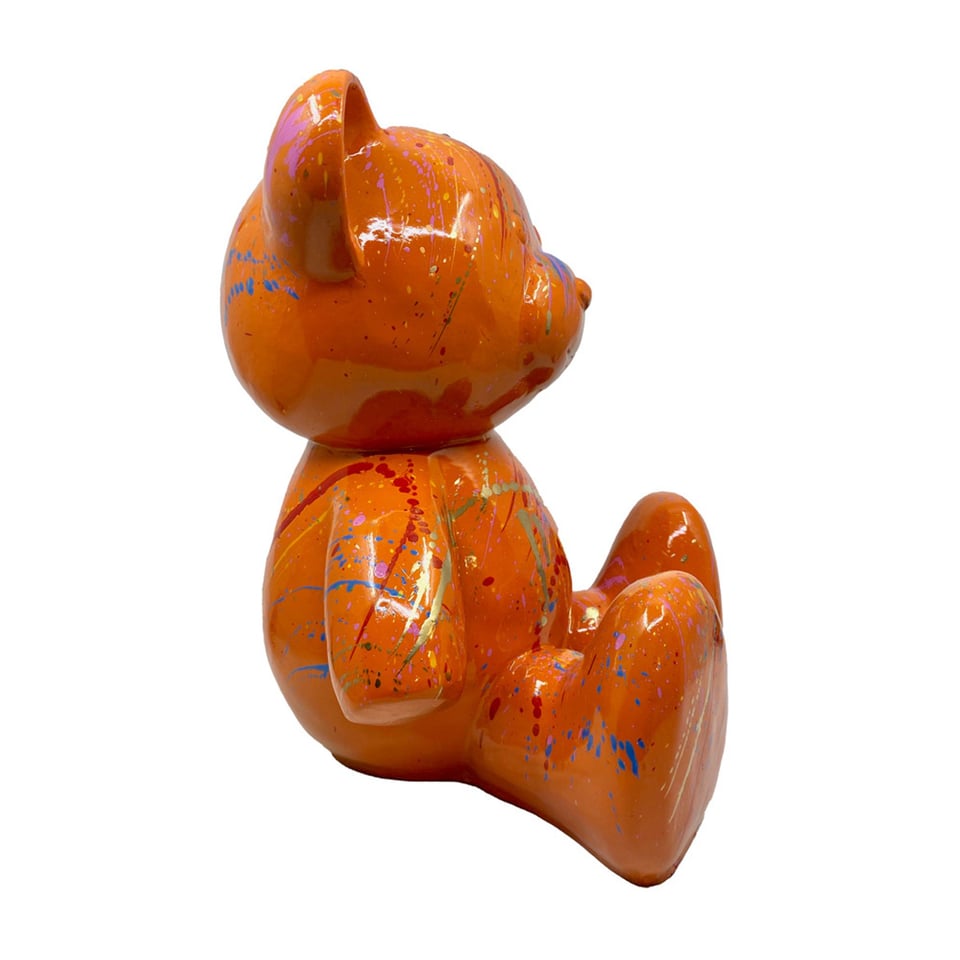 Beeld Design Teddy Beer Zittend Splash Oranje 32cm