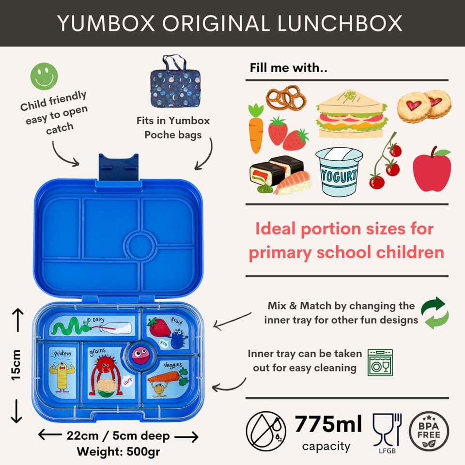 Yumbox Original 6 Vakken Surf Blue / Monsters - Blauw