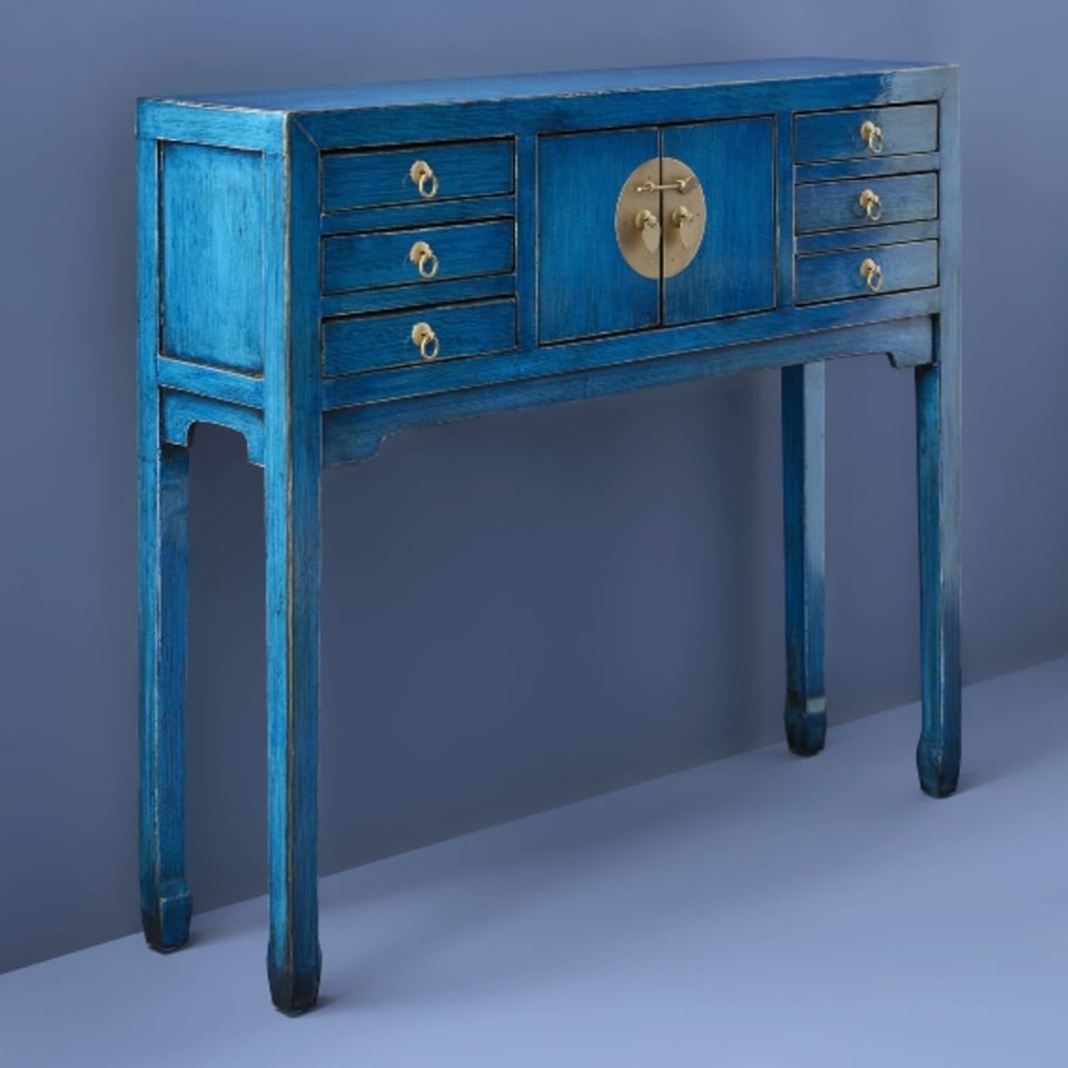 Tafel & Ladekast Dynasty Vintage Blauw Goud Hout 100x26x87cm
